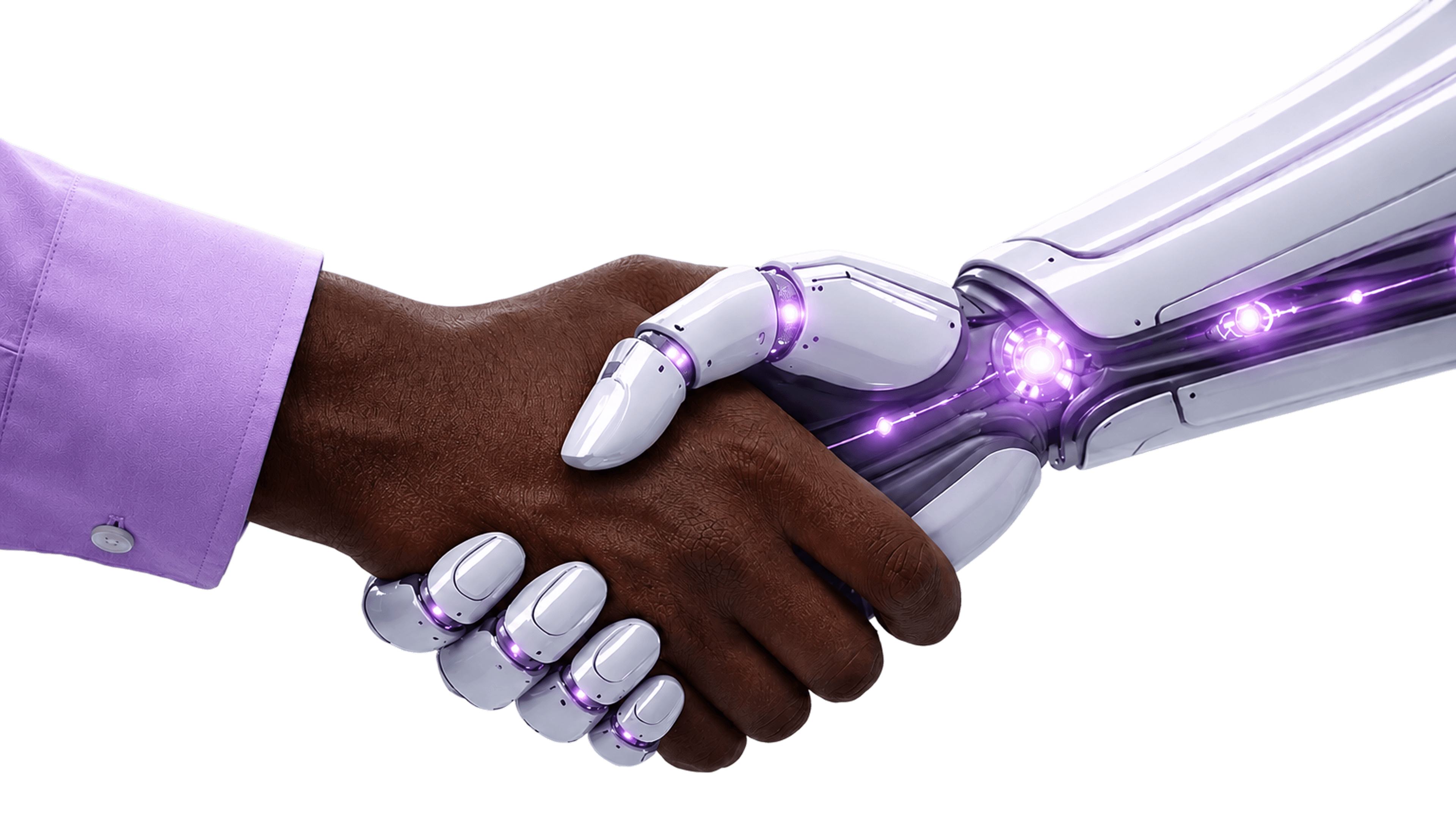 Human and robot hand shaking — AI Assisted, Full AI, and Recruiter hiring